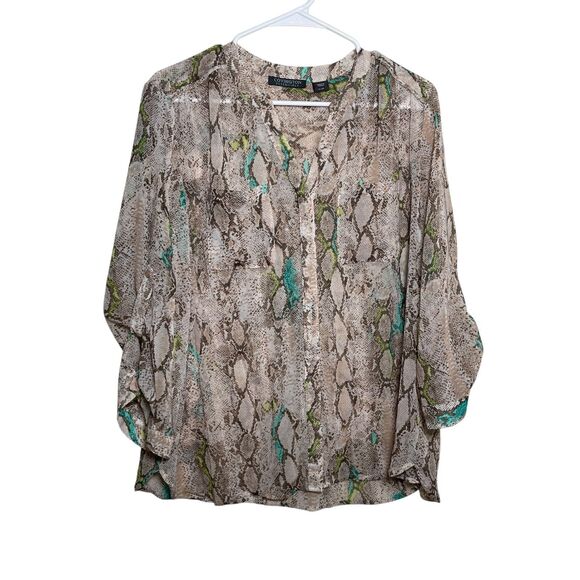 Covington Blouse Women's XL Snake Printed Colorful Sheer Career Top 3/4 Sleeve - Picture 1 of 9